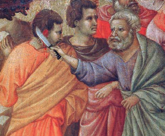 Simon Petrus, Pengawal Yesus yang memutilasi telinga malkhus budak imam besar yahudi dengan sadis Malchus-peter